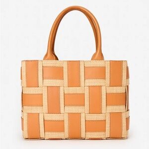 J.McLaughlin| Tan and Cream Woven Tote Bag